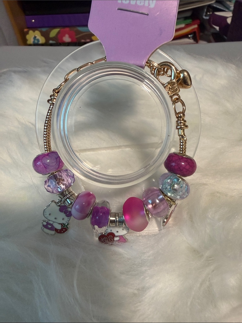 Hello Kitty Purple & Pink Bead Charm Bracelet